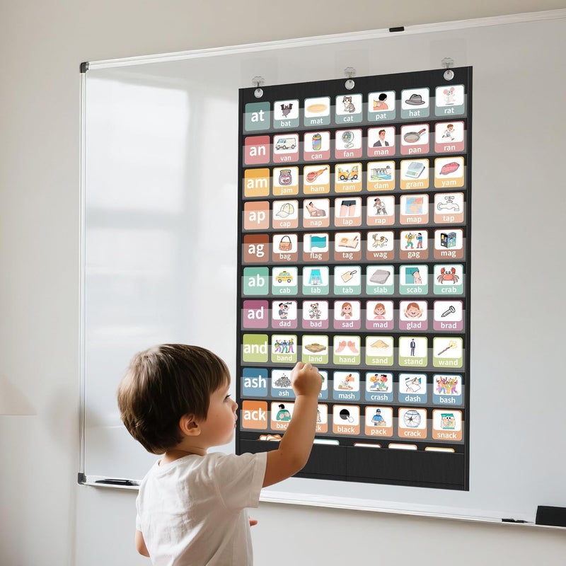 Yoink 10+2 Pockets Standard Pocket Chart, Clear 10 Pockets for Alphabet Learning with 2 Extra Storage Pocket, Chore Chart, Word Wall and Sentence Strips Chart for Classroom, Black (44.9" x 28.1") - Image 5